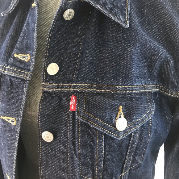 Levis Red Tab Womens Size X-Small XS Blue Flag Logo Trucker Denim Jean Jacket - Picture 3 of 9